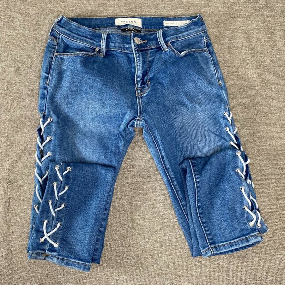 Pacsun Super Stretch Ankle Jegging Jeans Women's 24 Blue Cross Lace Casual Pant - Picture 3 of 16